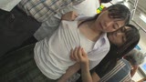 こっそり服の中で乳首いじり痴漢され電車内でレズイキさせられた美乳女25